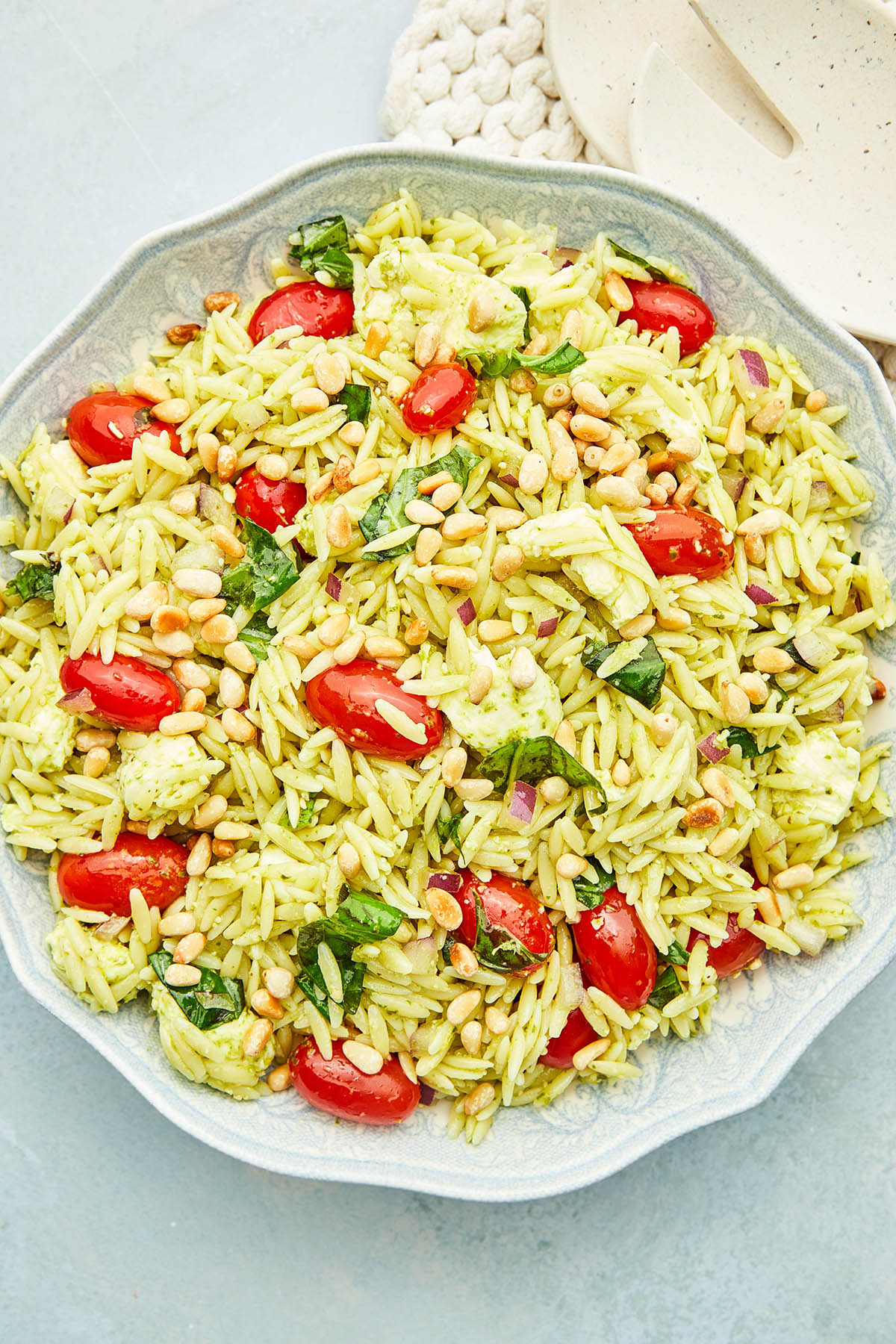 Orzo salad with pesto.
